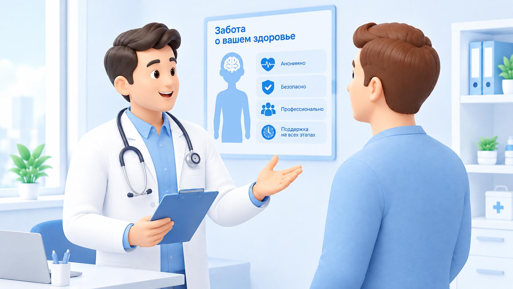 Консультация врача-нарколога с пациентом.